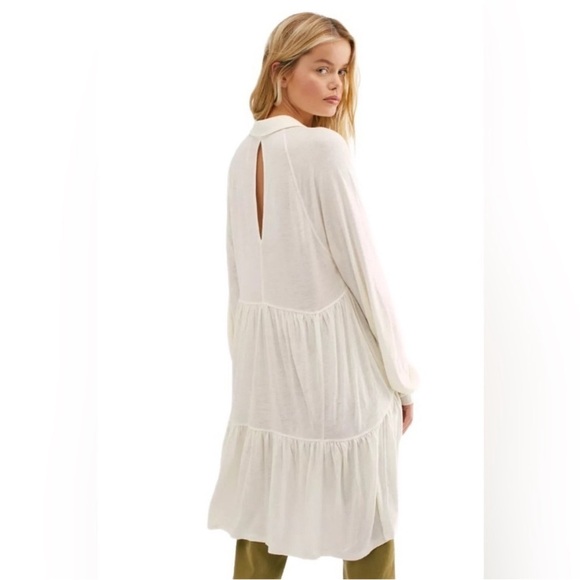 Free People “Best Girl” Long Sleeve Button Down Keyhole Tunic Dress in Ivory, L - Picture 2 of 12